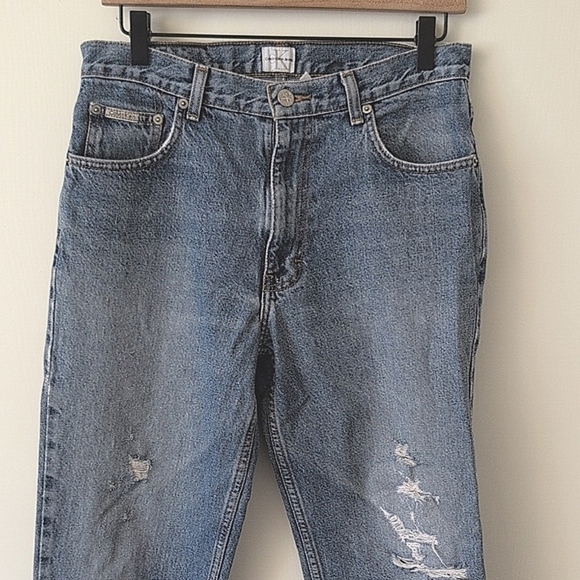 Vintage 90s Womens 30x30 Calvin Klein Jeans Dark Stone Wash Distressed Casual - Picture 2 of 9